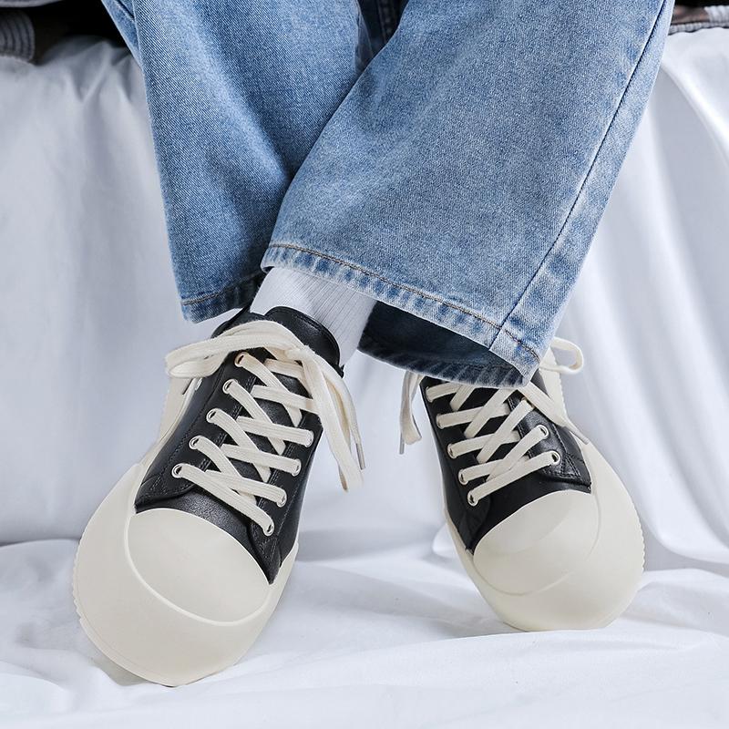 Fashion 2025 New Students' Casual Sports Shoes 38-46, Thick Anti-Slip Sole Lace-up with Black-White Color Simple Versatile Campus Style