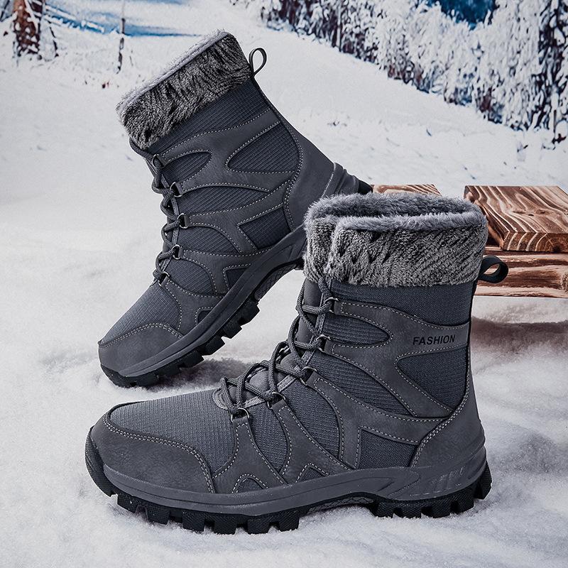 Winter fashion high-top hiking shoes for men and women outdoor thickened non-slip snow boots velvet warm breathable cotton shoes