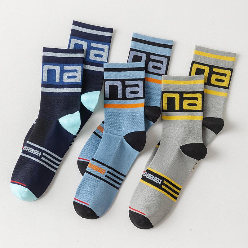 1/3 Pairs Men Cycling Socks Middle Tube Compression Outdoor Sports Marathon Running Bike Riding Fitness Socks