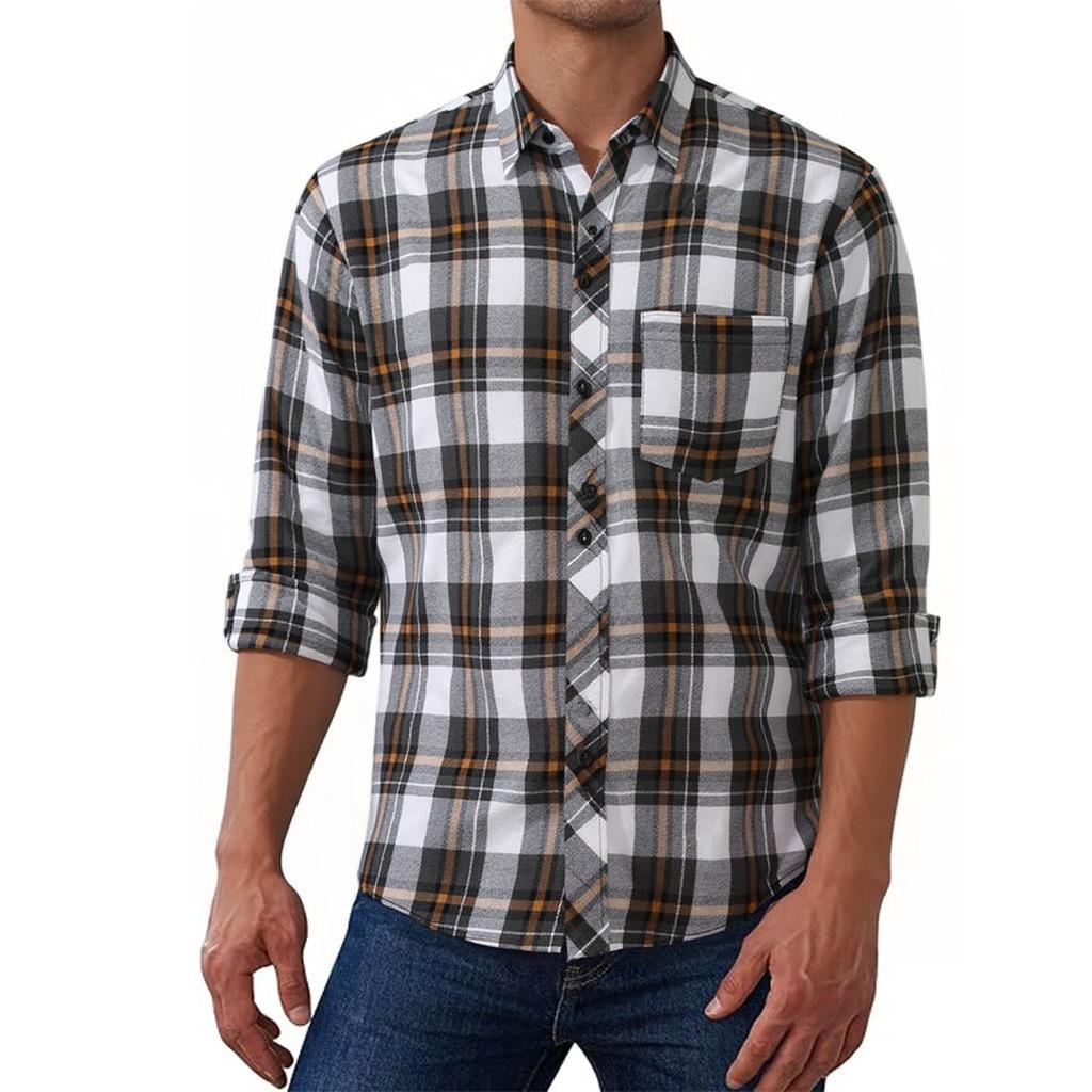 Men's Long-sleeved Plaid Shirt Polished Casual Autumn and Winter Casual Shirt Cardigan