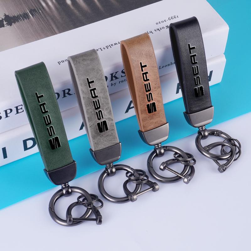Metal Vintage Leather Car Styling Keychain Key Ring For Seat Leon 5F Mk3 Ibiza 6J Tarraco Arona Ateca Alhambra Auto Accessories