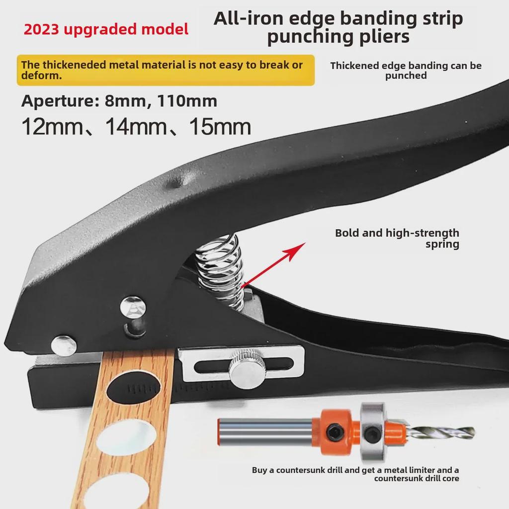 Woodworking Edge Banding Leather Punch Pliers - Large 3-in-1 Nail Patch Tool with 12mm, 14mm, 15mm Holes