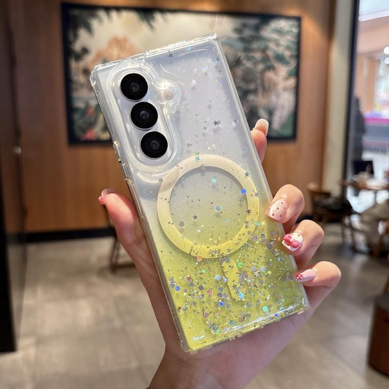 Transparent Glitter Gradient Magnetic Phone Case for Samsung Galaxy Z Fold 7 6 5 4 3 5G for Magsafe Wireless Charge Cover