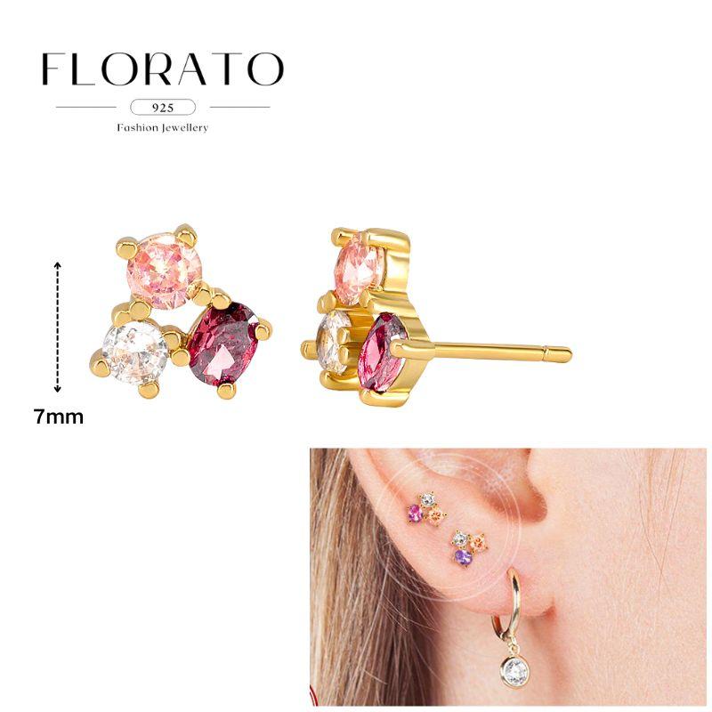 Luxurious Geometry 925 Silver Ear Needle Pink Series Zircon Pendant Hoop Earrings Sweet Fashion Wedding Jewelry Gifts