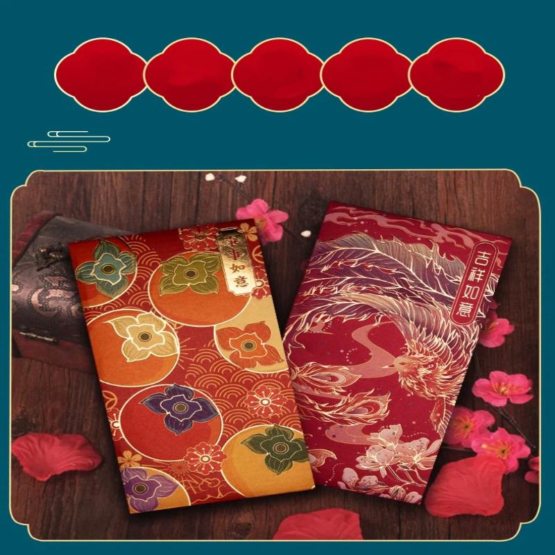 12Pcs Hot Stamping Chinese New Year Red Envelope Rectangular Thickened Red Packet Chinese Style Traditional Hongbao Kids Gift