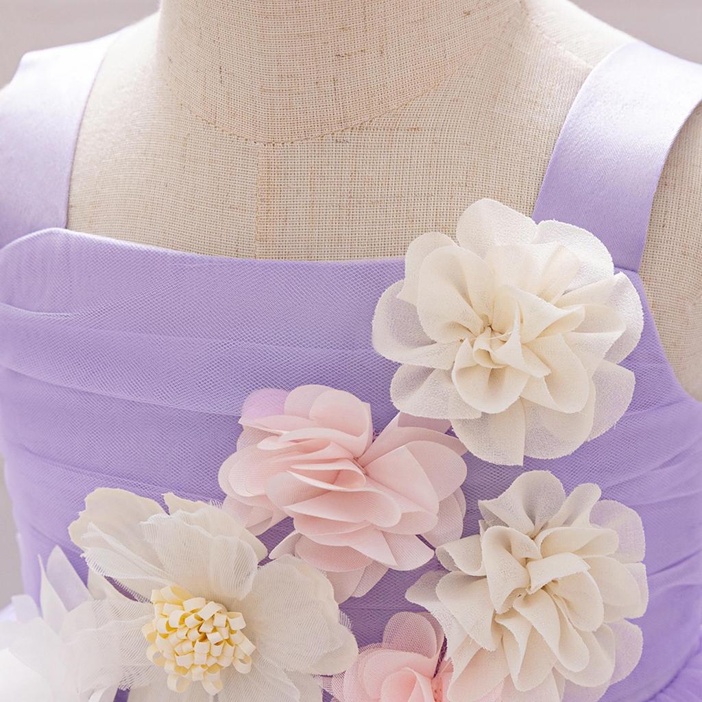 European & American Style One-Shoulder Baby Girl Wedding Dress with 3D Flowers, Ideal for First Birthday or Special Occasion Performance.