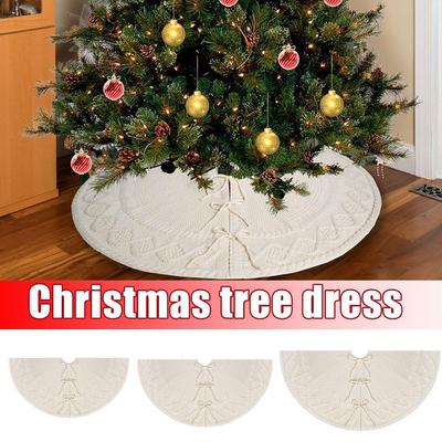 36 Inches Braided Style Christmas Tree Skirt Knitted Christmas Tree Skirt Pleated Christmas Party Decoration Gift Tree Skirt