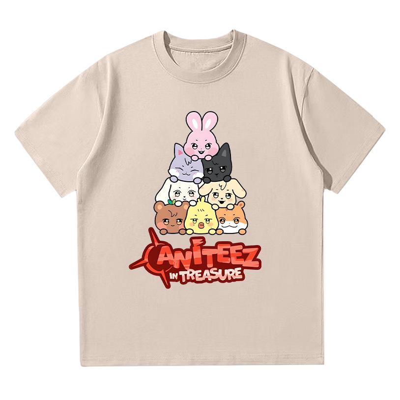 

Ateez In Terasure Футболки Футболка в корейском стиле Женская Повседневная с коротким рукавом Очаровательный подарок для фанатов Футболка Высококачественный топ Унисекс XXL песочный