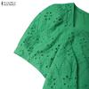 ZANZEA Women Square Collar Summer Casual Short Sleeve Crochet Dress