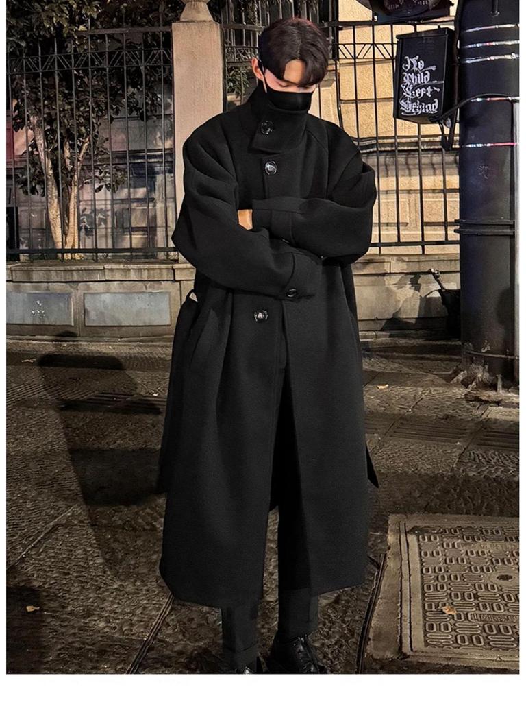 Men's Korean Style Thick Wool Over-the-Knee Trench Coat - Mid-Length, Warm, British Style Winter Jacket