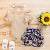 MAITA Baby Summer Clothing Newborn Baby Girl Floral Clothes Short Sleeve Romper Jumpsuit+Sunflower Tutu Shorts 3Pcs Outfits Set