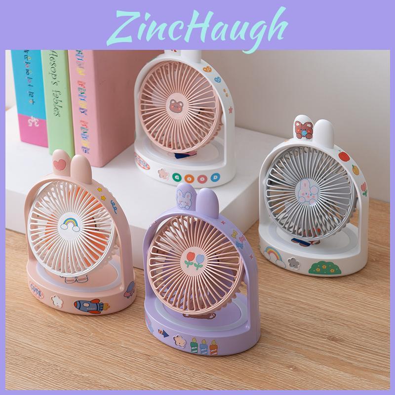 2023 New Summer Cute Pet Bunny Ear Desktop Usb Mini Student Portable Diy Fan With Plastic Blades Pink