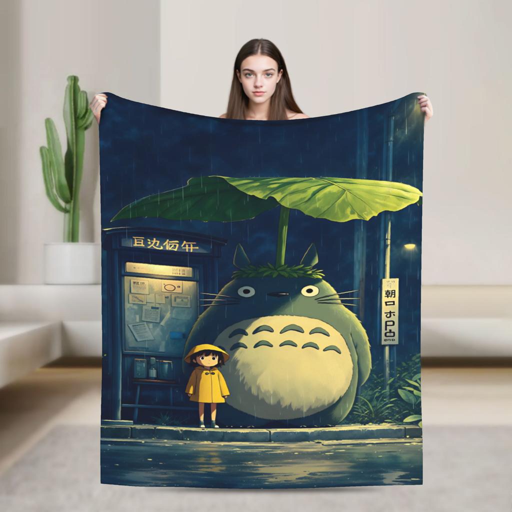 Totoro Blankets Warm Street Trend Plush Throw Blanket For Living Room Airplane Travel Flannel Bedspread Bed Cover