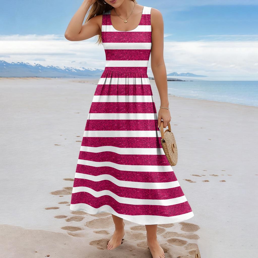 Ladies' striped summer casual and fashionable sleeveless long dress
