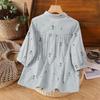 Shechi Women's Embroidered Half-Sleeve Lapel Blouse