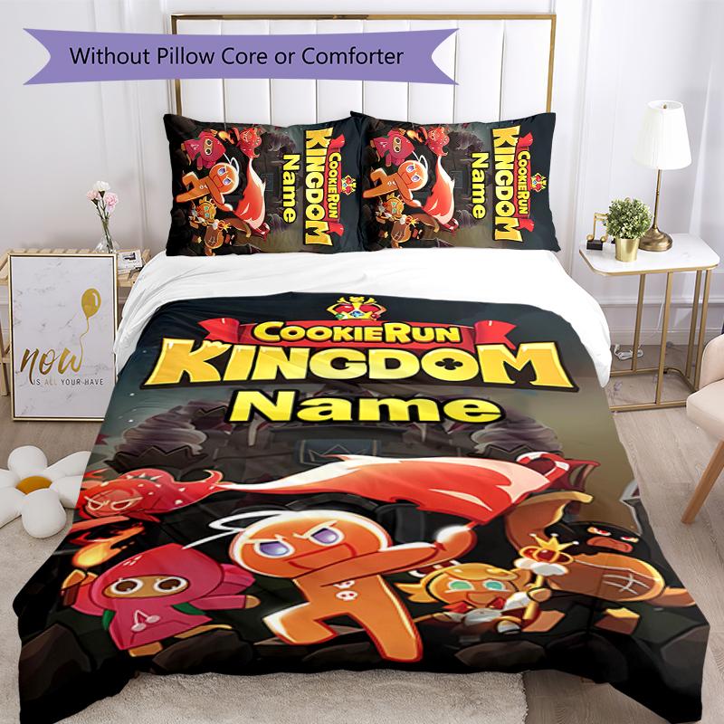 3pcs Custom Name Cookie Run Kingdom Bedding Set Duvet Cover Closure Includes 1 Duvet Cover & 2 Pillowcases for All Seasons Bedroom Decor