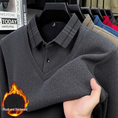 Herren Winter Strickhemd mit Samt-Verdickungsschicht und Kragen