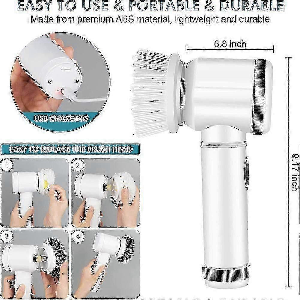 Electric Spin Scrubber Electric Cleaning Brush With 5 Replaceable Brush Heads For Bathtub, Floor, W-Good