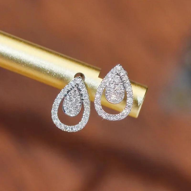 Fashion Female Earrings  Sterling Silver Water Droplet Shaped Zircon Earrings for Women Geometric Ear Bridal  Gift