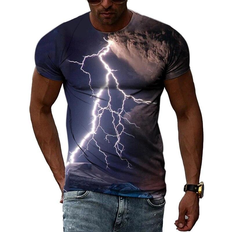 

Модные крутые стильные футболки с рисунком молнии и природным пейзажем, мужские футболки в стиле Харадзюку с 3D принтом и круглым вырезом с коротким рукавом XL