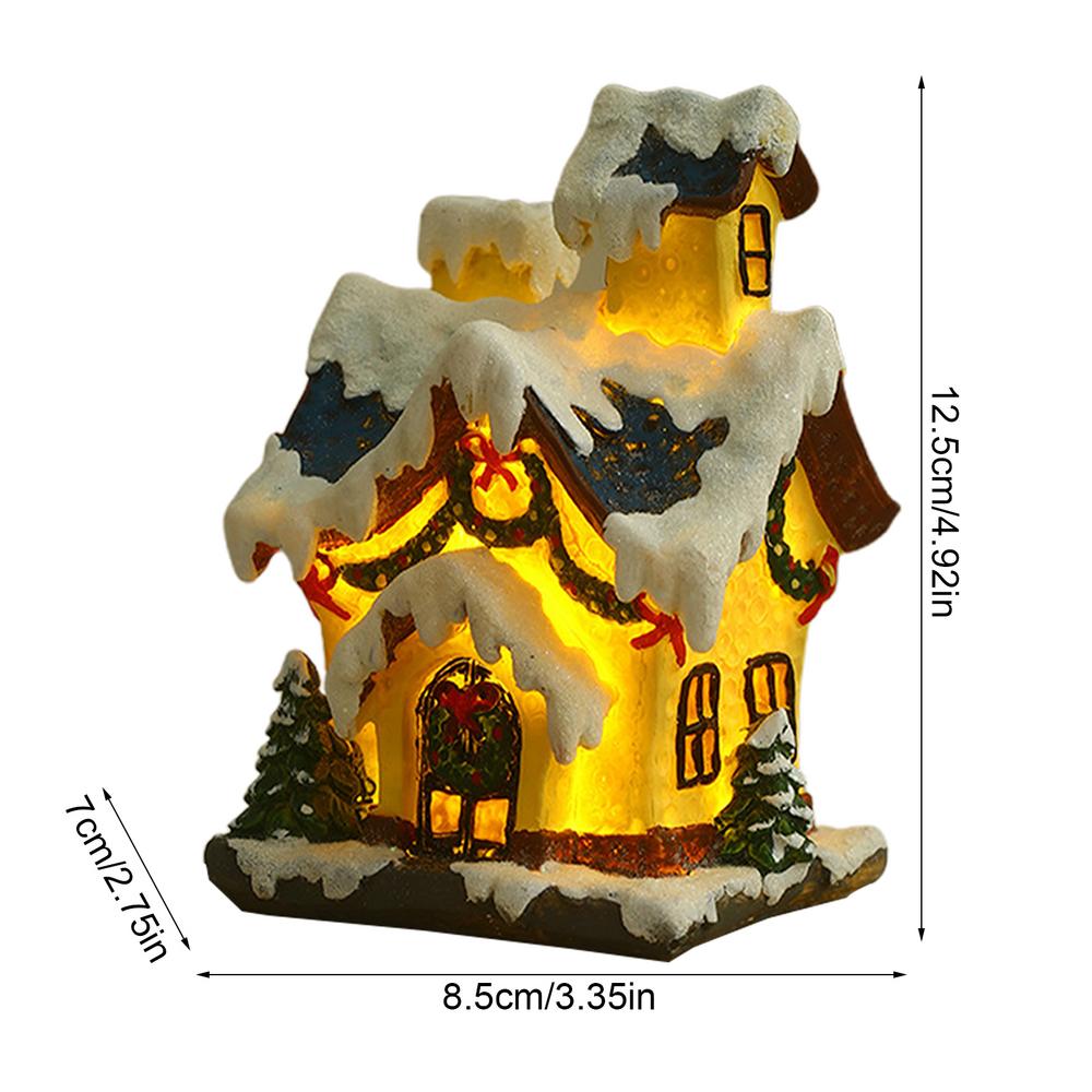 Lighted Christmas House Battery Operated Figurine Resin Christmas Glowing House Figurine for Winter Table Decoration