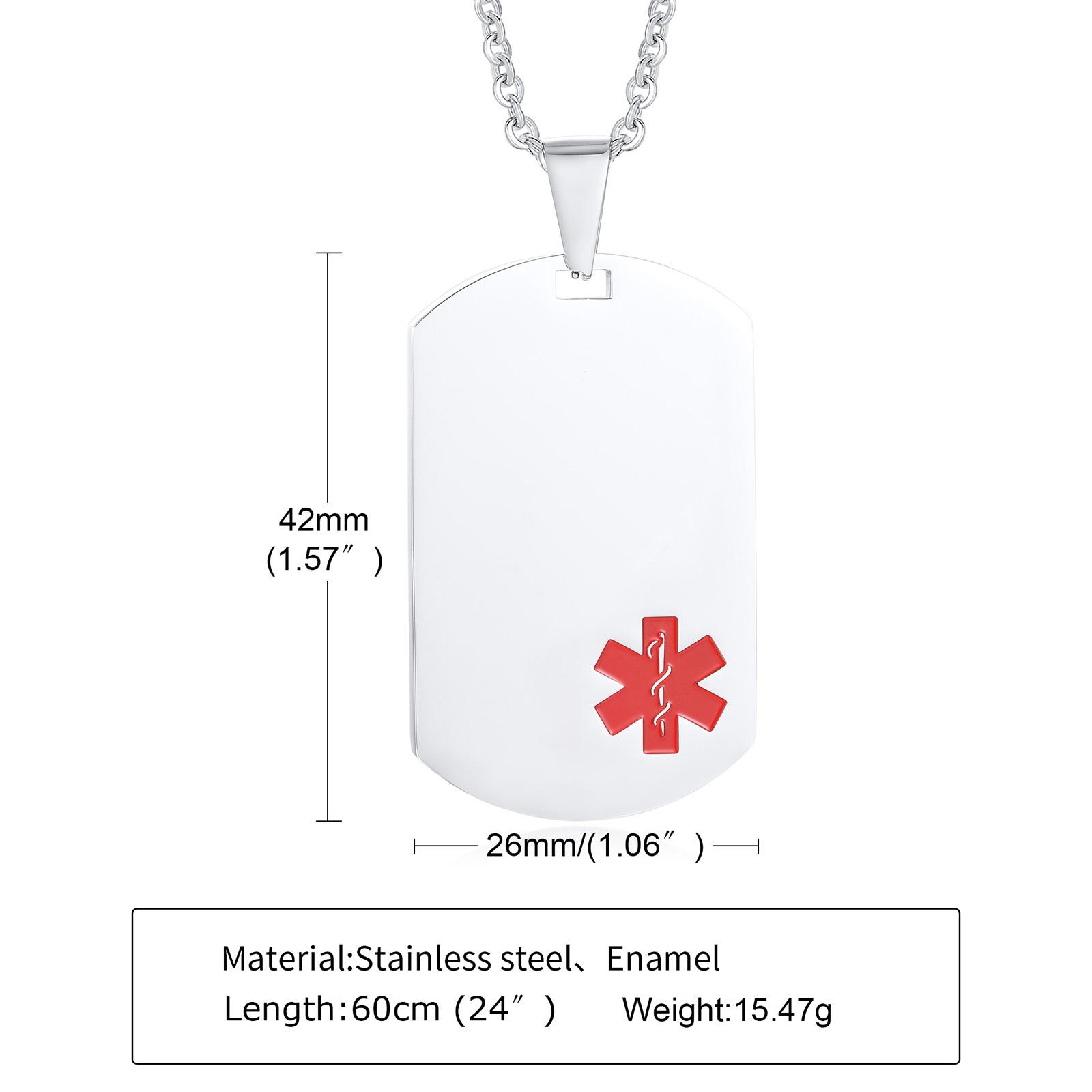 Stainless Steel ID Medical Pendant Necklace with Medical LOGO, Autism Necklaces, Jewelry Gifts