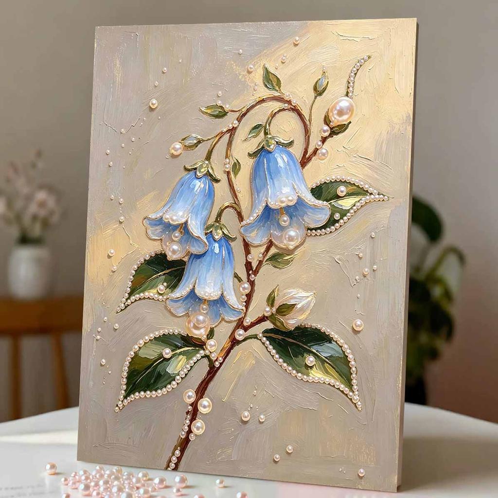 Elegant Blue Bell Flower Framed Pearl Painting Kit DIY 3D Sparkling Bead Canvas Art Relaxing Handmade Craft Creative Gift for Women Home Decor