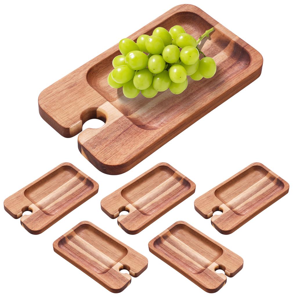 4/6 Pcs Multi-functional Food Tray Delicious Food Plate with Wine Glass Holder Mini Wooden Tray for Home Bar Kitchen Accessories