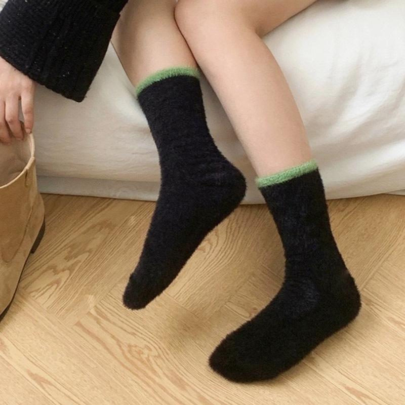 

Женские зимние носки из плюшевого бархата с норкой, мягкие, пушистые, теплые, пэчворк, средней длины, носки для дома, для сна, чулочно-носочные изделия для корейской девушки one size