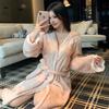 Women's Winter Fleece Long Bathrobe with Velvet - Sexy Bride Morning Robe Pajamas