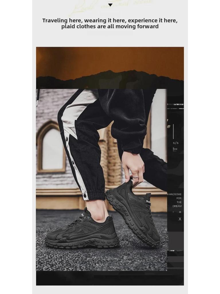 Men's Black Breathable Work Shoes - Summer Wear-Resistant Construction and Running Sneakers.