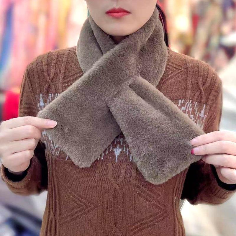 Autumn And Winter New Plush Imitation Rabbit Hair Pearl Buttons Fur Scarve Solid Colour Versatile Scarve Fashion Women's Scarve