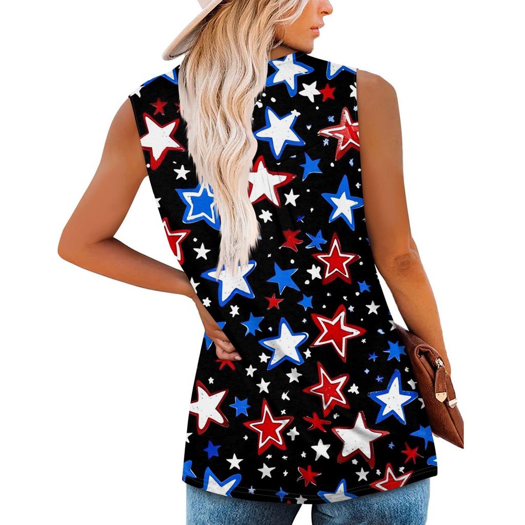 Women's Fashion Printing Round Neck Sleeveless Casual T-shirt Tank Top