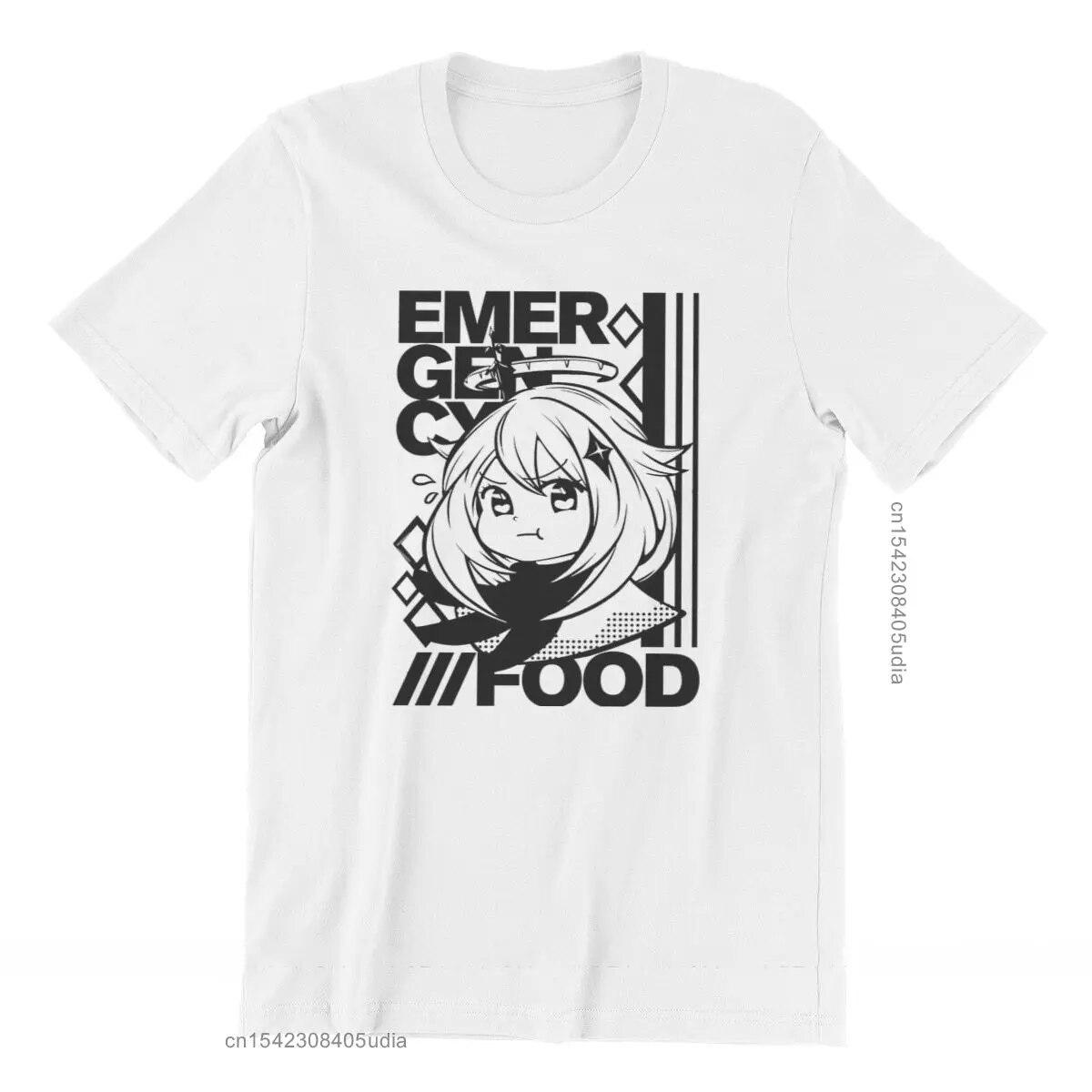 

Genshin Impact Emergency Food Paimon Классическая футболка с круглым вырезом Популярная футболка большого размера Футболки из чистого хлопка с коротким рукавом
