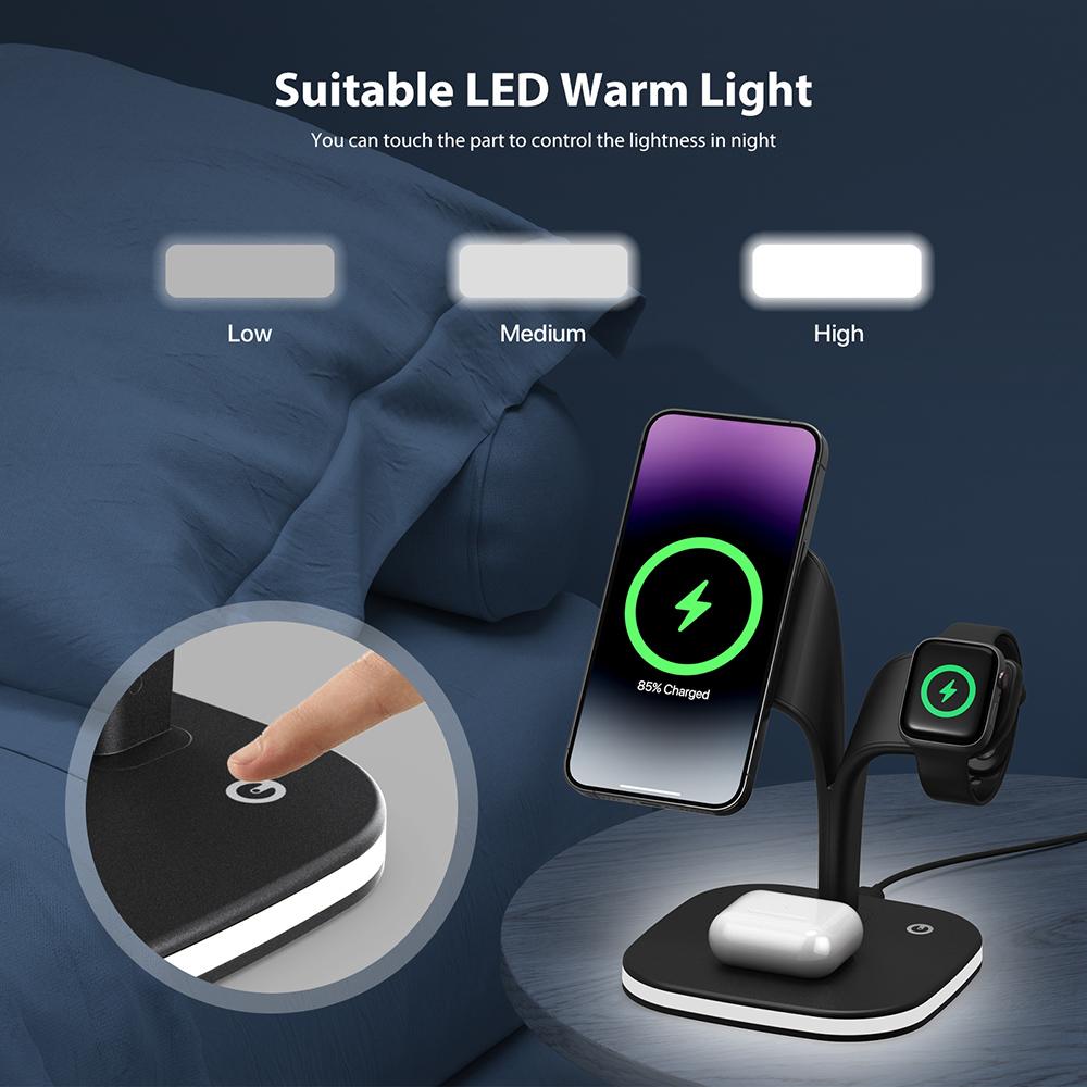 5 In 1 Charging Station Mag Safe Wireless Charging Stand with LED Night Light for Multiple Devices Universal Phone