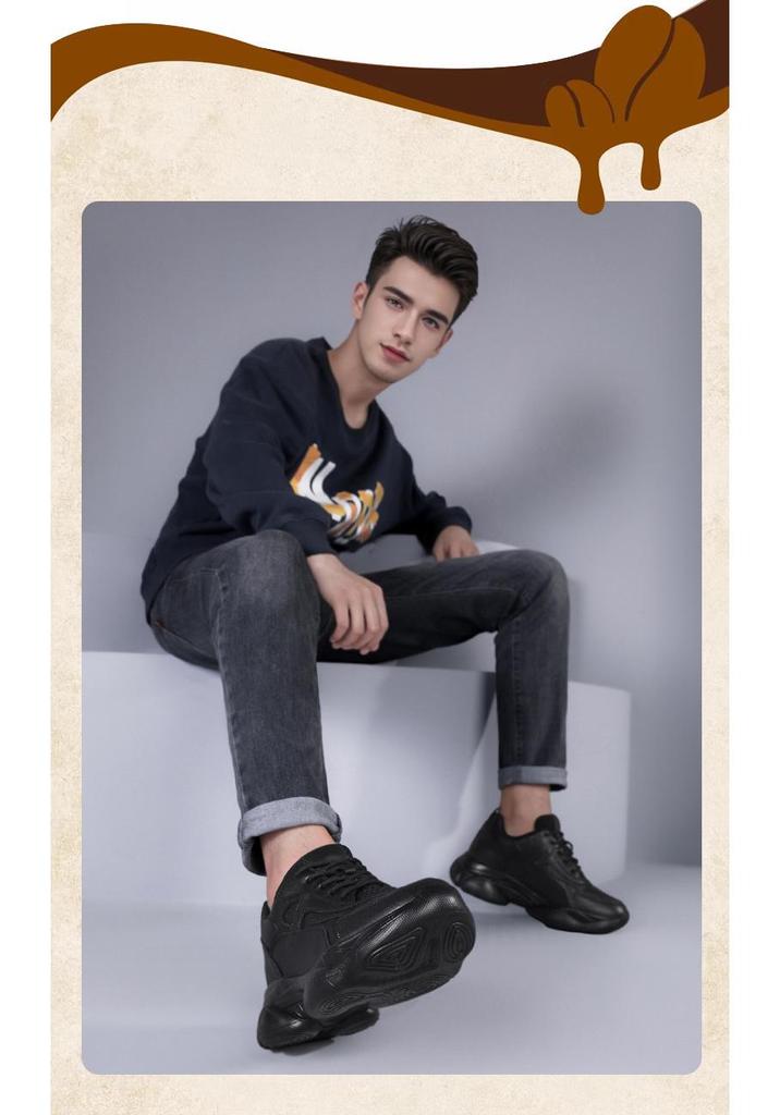 Men's 8CM Height-Increasing Thick Sole Casual Dad Sneakers - Trendy, Versatile White Genuine Cowhide Shoes