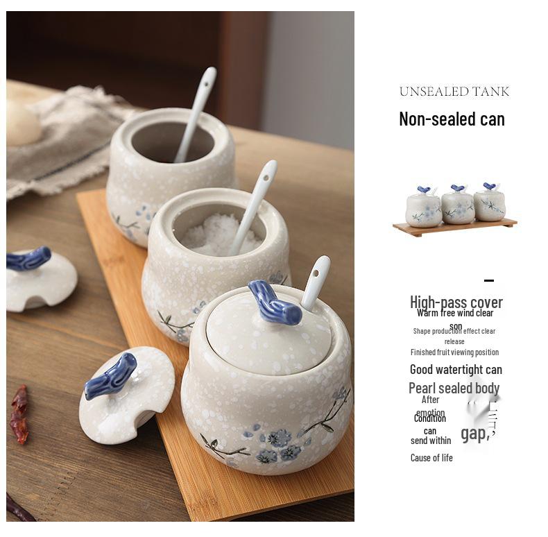 Ceramic Seasoning Jar with Lid & Spoon for Salt, Pepper, Sugar & Sauces