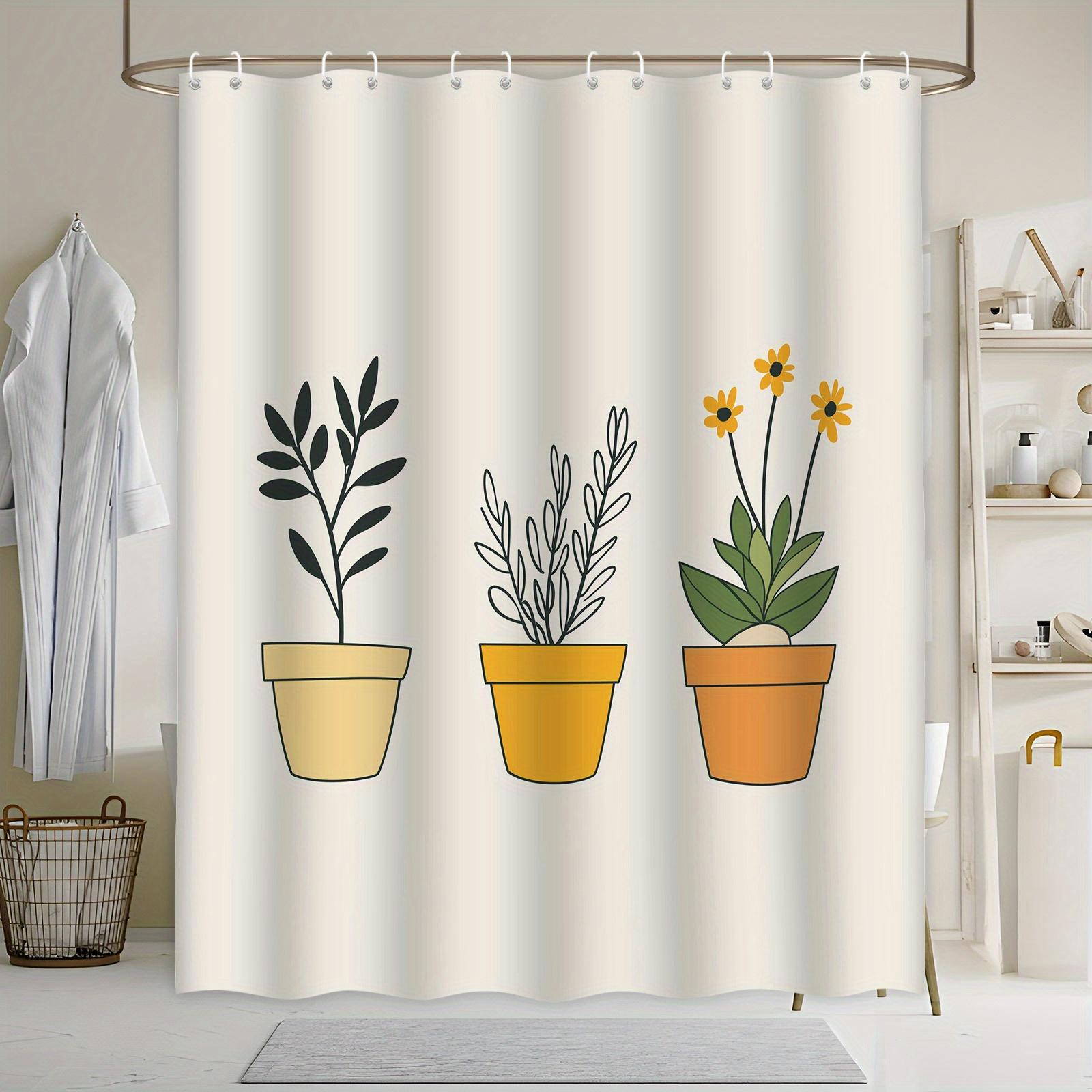 

Minimalist Potted Plants Bath Curtain - Clean Simple Aesthetic, Polyester, 70.8X70.8 Inches, 12 Hooks, Machine Washable W60H190(CM)-1 Pcs