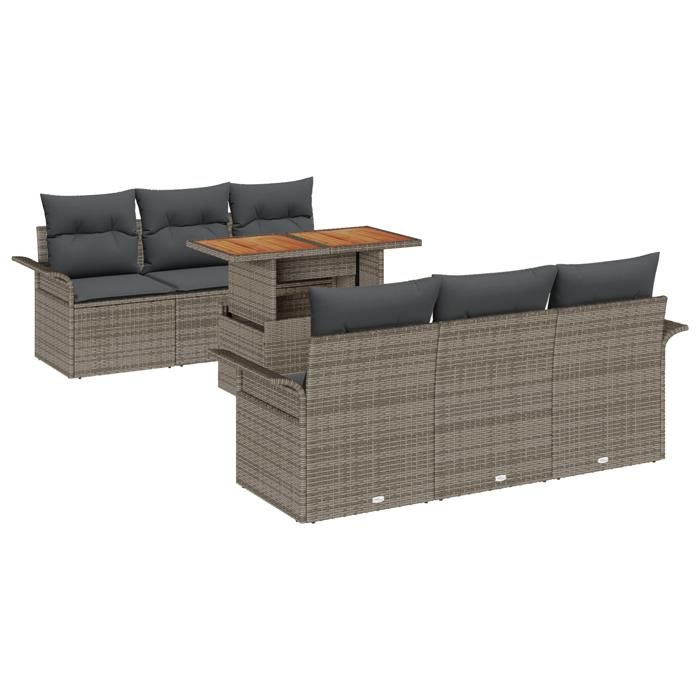 VidaXL Ensemble de canapé de jardin 7 pièces avec coussins gris en poly rotin et acacia 3349278