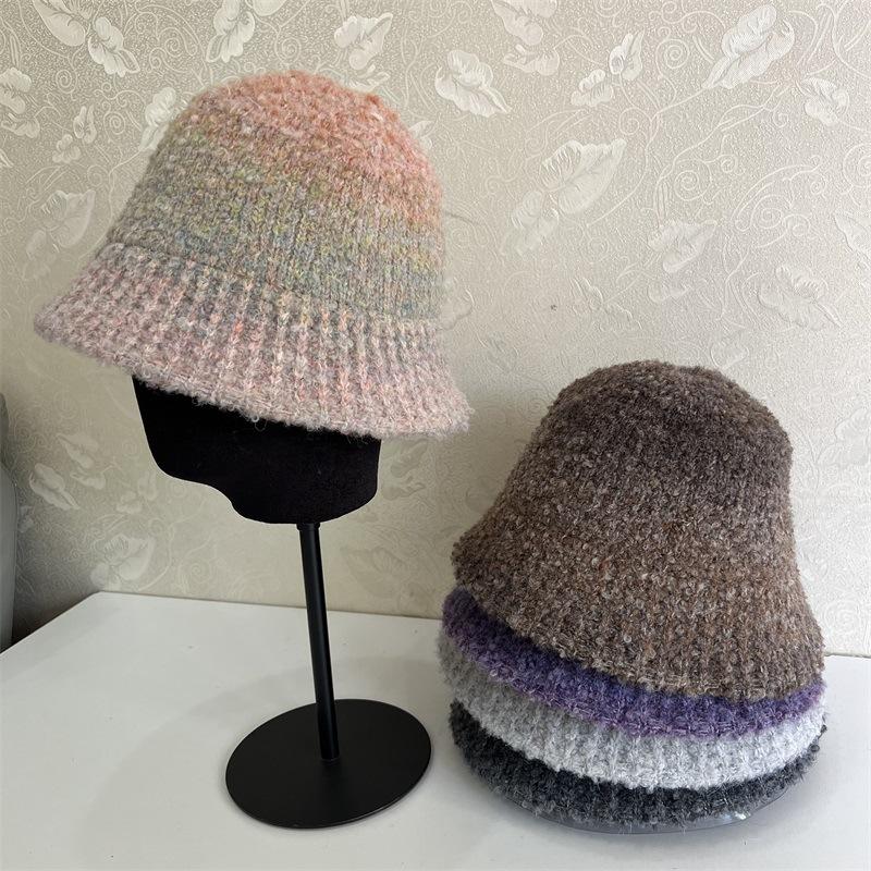 

Color matching knitted woolen fisherman s hat children s autumn and winter face small bucket hat versatile big head circumference basin hat M（56-58cm） темно-коричневого кольору