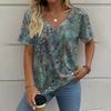 Summer Vintage Women's T-shirt Casual Graphic 3D Print Oversize Clothing Outdoor V-neck Short Sleeve Top Street Fashion T-Shirts