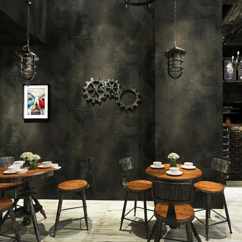 Black Vintage PVC Wall Paper Vinyl Concrete Wall Effect Wallpaper Retro Plain Texture Bedroom Living Room Background Home Decor