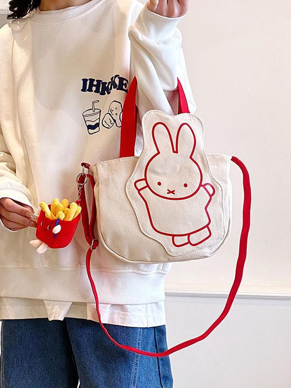 Charming Rabbit Canvas Tote: Large Capacity, Fresh Design, Women's Shoulder Bag 2025