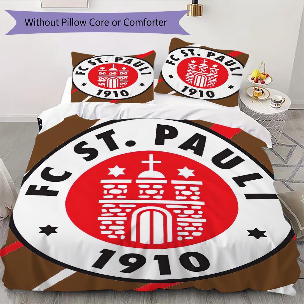 S t. Juego de Ropa de Cama Pauli FC Pattern uilt Set uilt Cover Funda de Almohada Decoración del Hogar Regalo de Cumpleaños (1 * funda de edredón + 2 * fundas de almohada sin relleno)