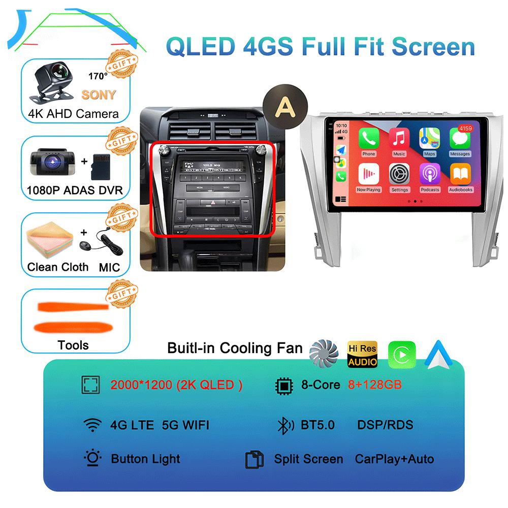 Car Radio Android 14 Carplay Auto For Toyota Camry 7 XV 50 55 2011-2014 Multimedia Video Player Navigation Stereo GPS No 2din 4G