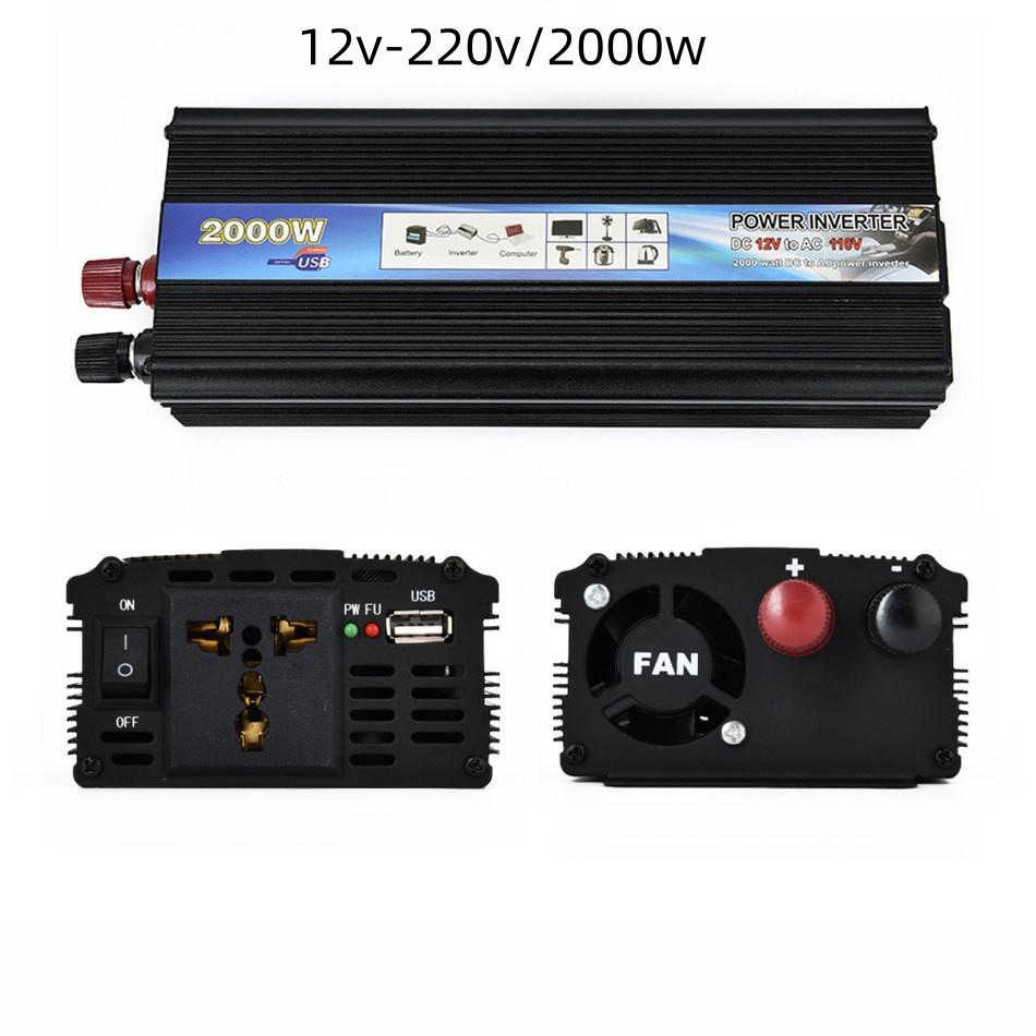 500W/1000W/2000W Portable Car Power Inverter 12V/24V To 220V Power Converter Household Sine Wave Voltage Transformer