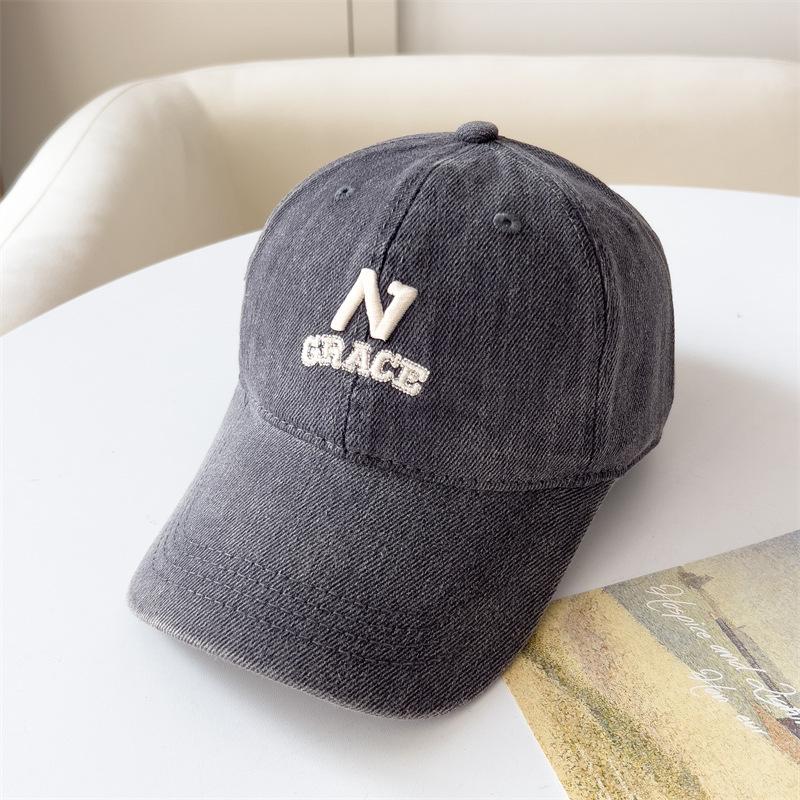 Fashionable Three dimensional Letter Embroidery N Soft Top Baseball Hat Made of Old Baseball Hat for Women Fashion Simple Style