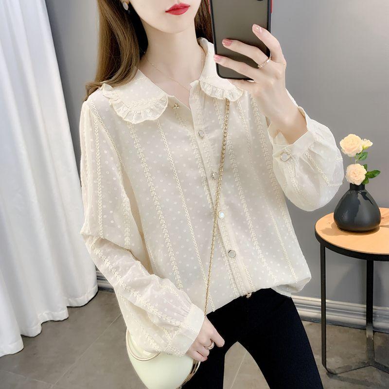 

White Shirt Women Autumn Thin Long Sleeve Loose Pure Color Fashion Blouse Casual Tops Versatile XXL абрикосовий