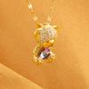 Little Bear Embracing Colorful Zircon Women's Party Stainless Steel Plated 18K Gold Hypoallergenic Jewelry Pendant Necklace