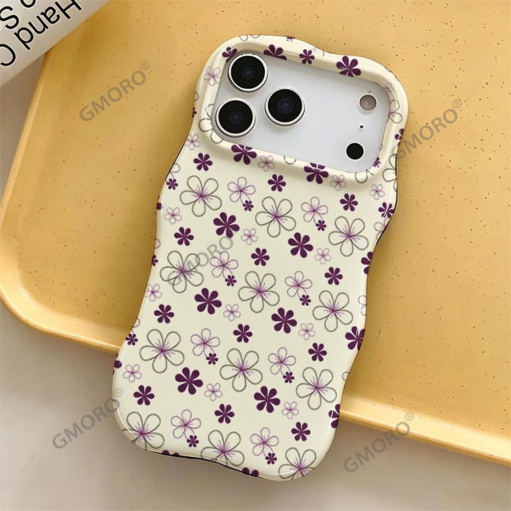 Contrasting Color White Floral Wavy Film Two-in-one High-end Women's Apple 17pm European and American Hot-selling iPhone16